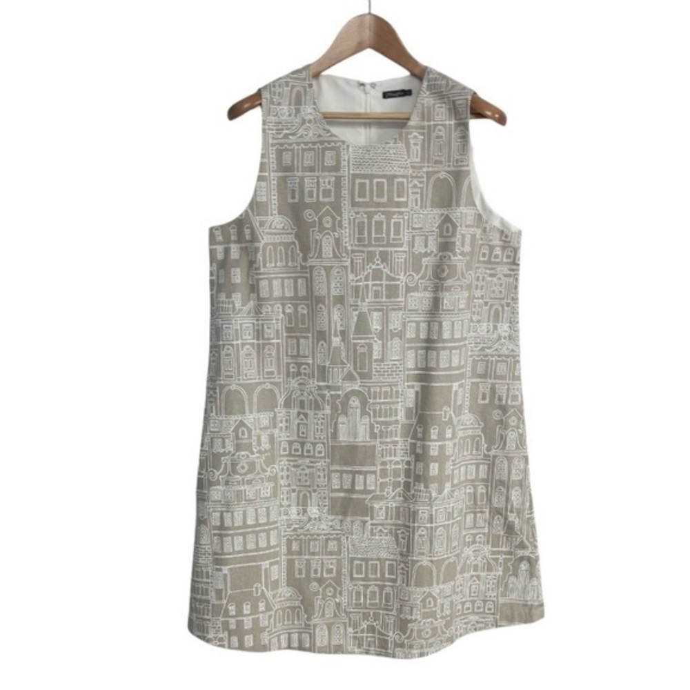 J. McLaughlin Beige and White Cityscape Shift Dress